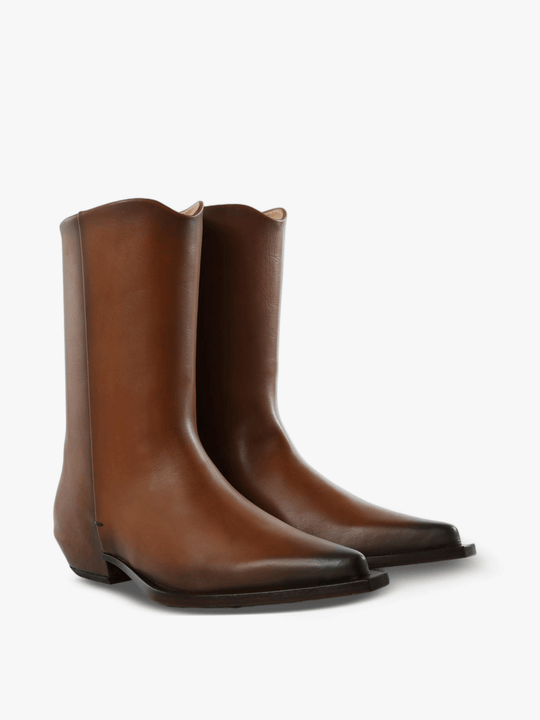 Tan boots, front view