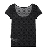 MARINE SERRE - Women Moonogram Mesh Flock Roundneck Top