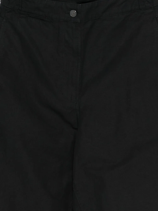 Close up of Black pants, showing texture of the 73% Cotton/ 27% Linen fabric