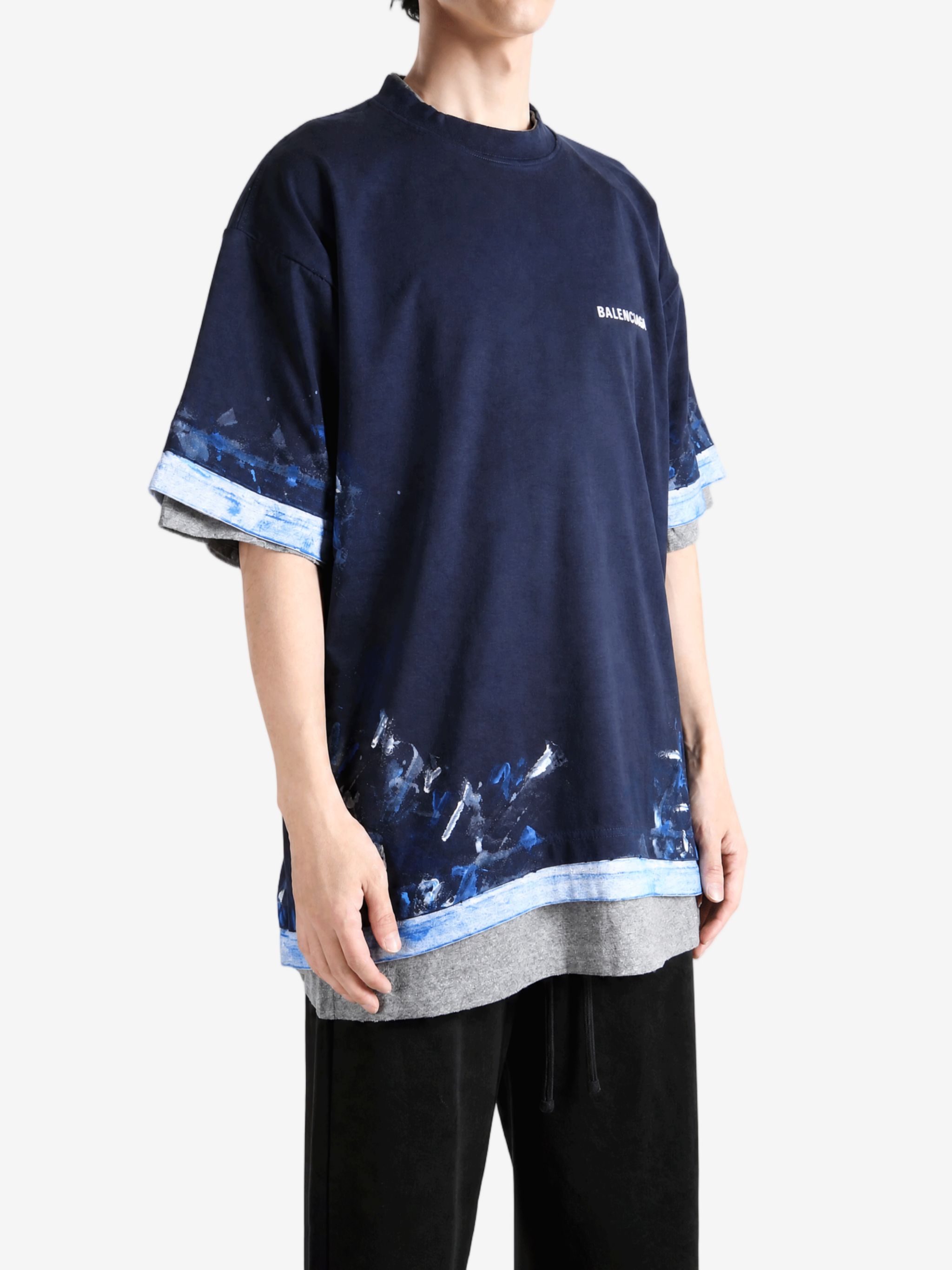 Navy t-shirt, full body view
