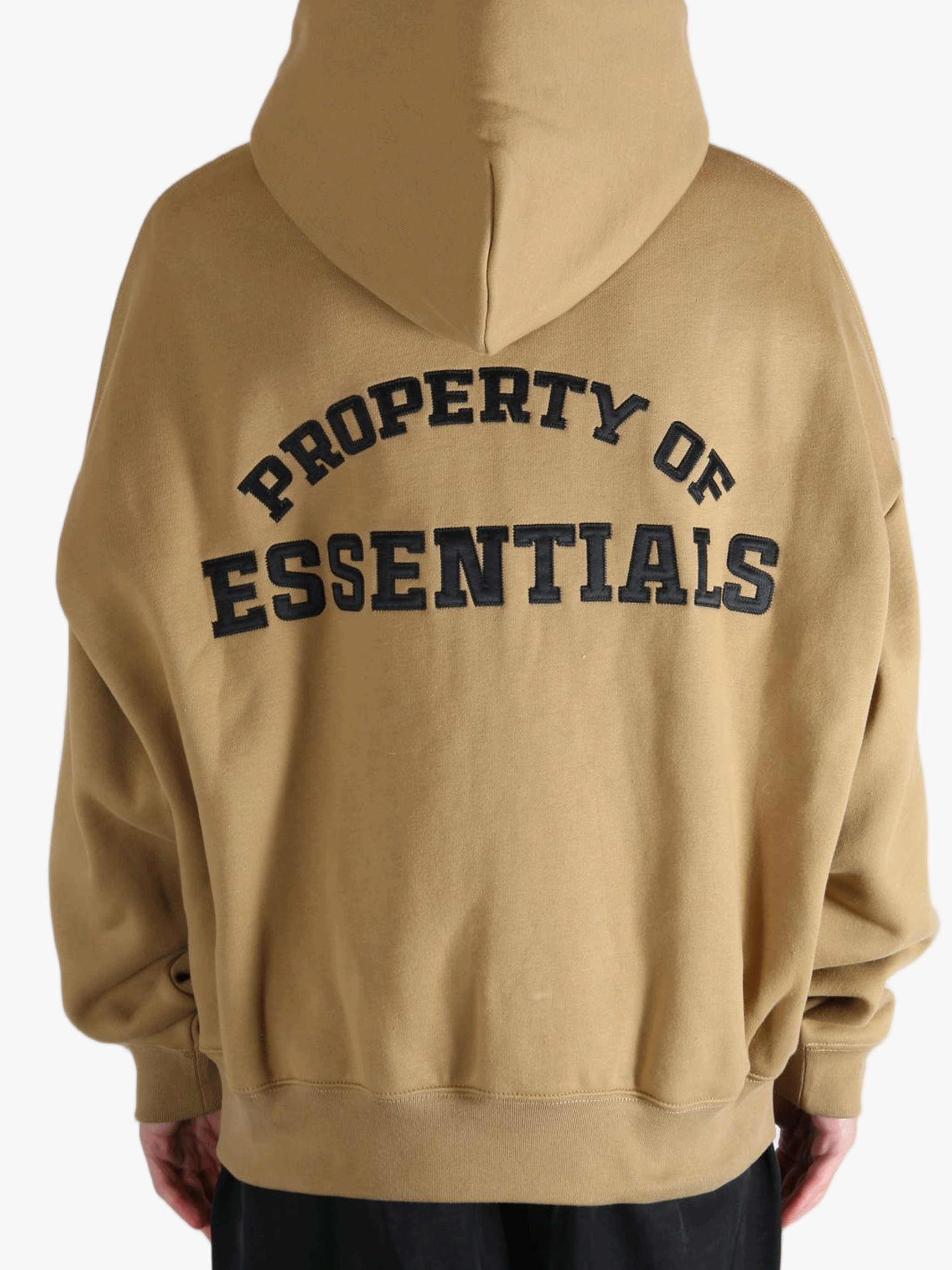 Brown hoodie worn by a person, showing the hoodie's fit
