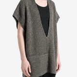 Grey knitwear worn by a person, showing the knitwear fit