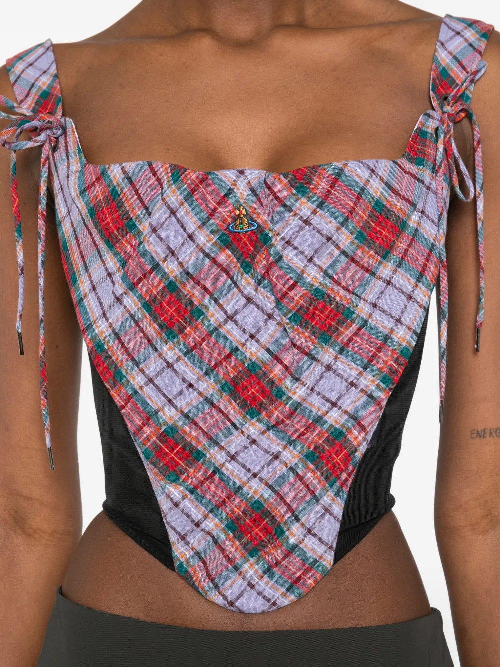 Close up of Purple corset, showing texture of the cotton fabric