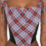 Close up of Purple corset, showing texture of the cotton fabric