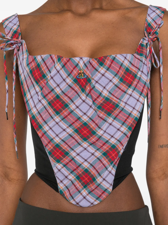 Close up of Purple corset, showing texture of the cotton fabric