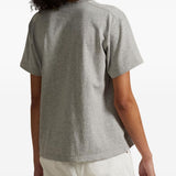 Gray t-shirt worn by a person, showing the t-shirt fit