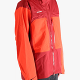 Red and orange jacket worn by a person, showing the jacket fit