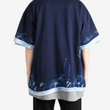 Navy t-shirt, full body view