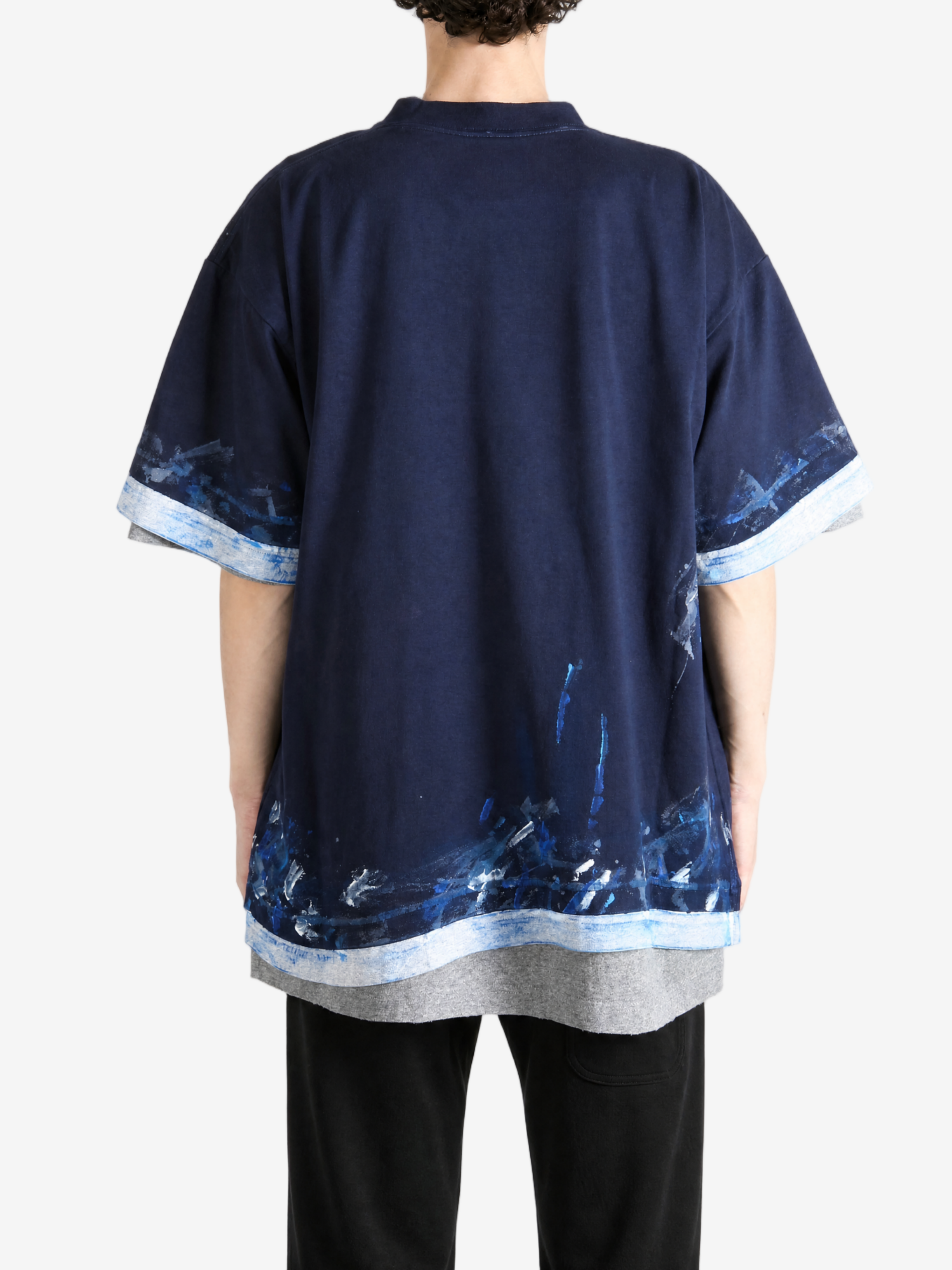 Navy t-shirt, full body view