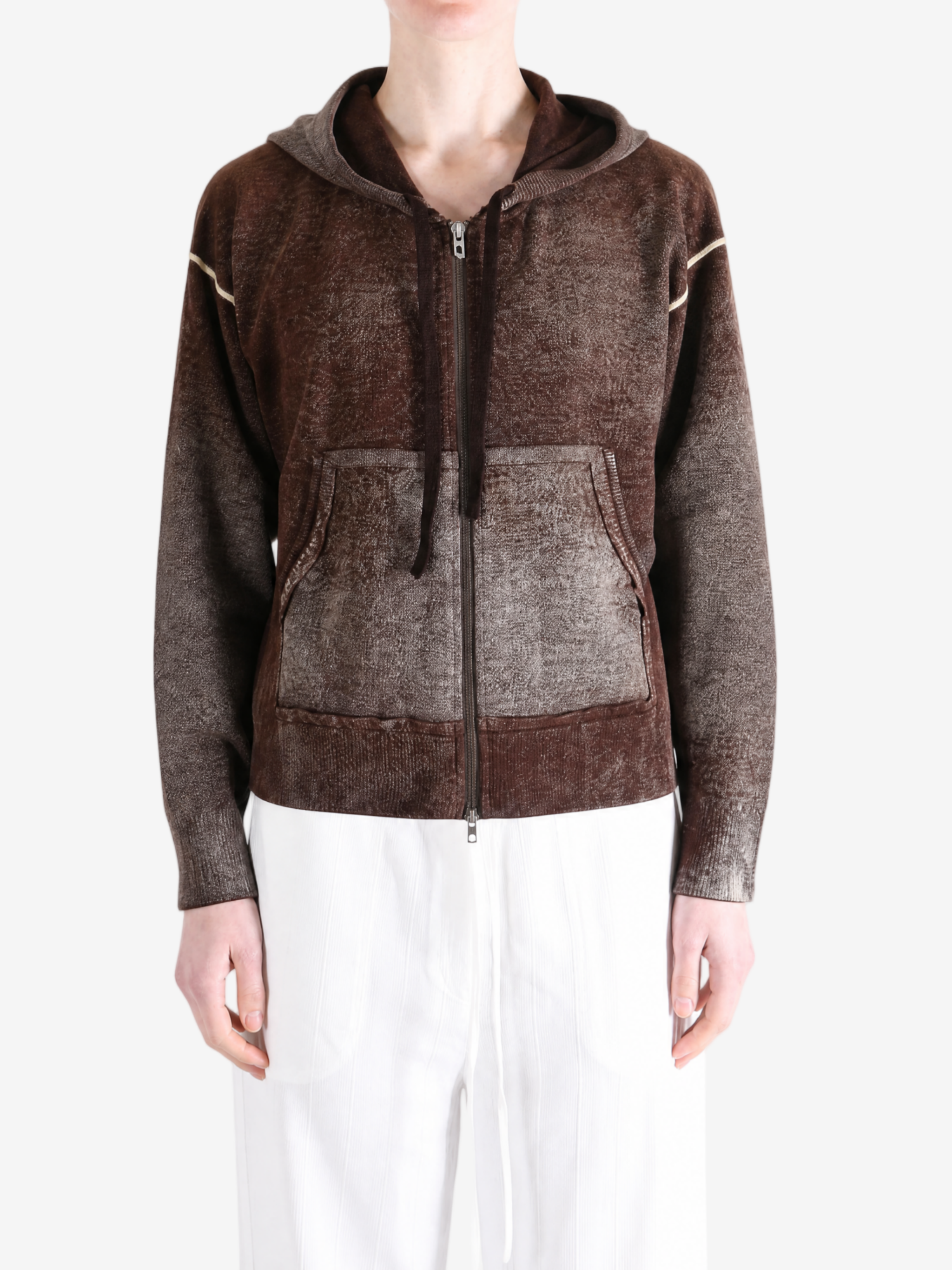 Brown hoodie, full body view