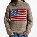 Tan sweater worn by a person, showing the sweater's fit