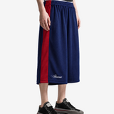 Navy pants, full body view