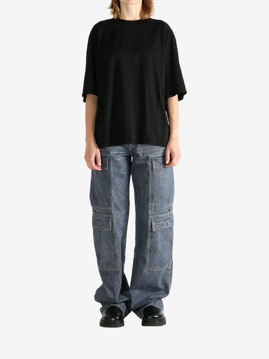 Black t-shirt, full body view