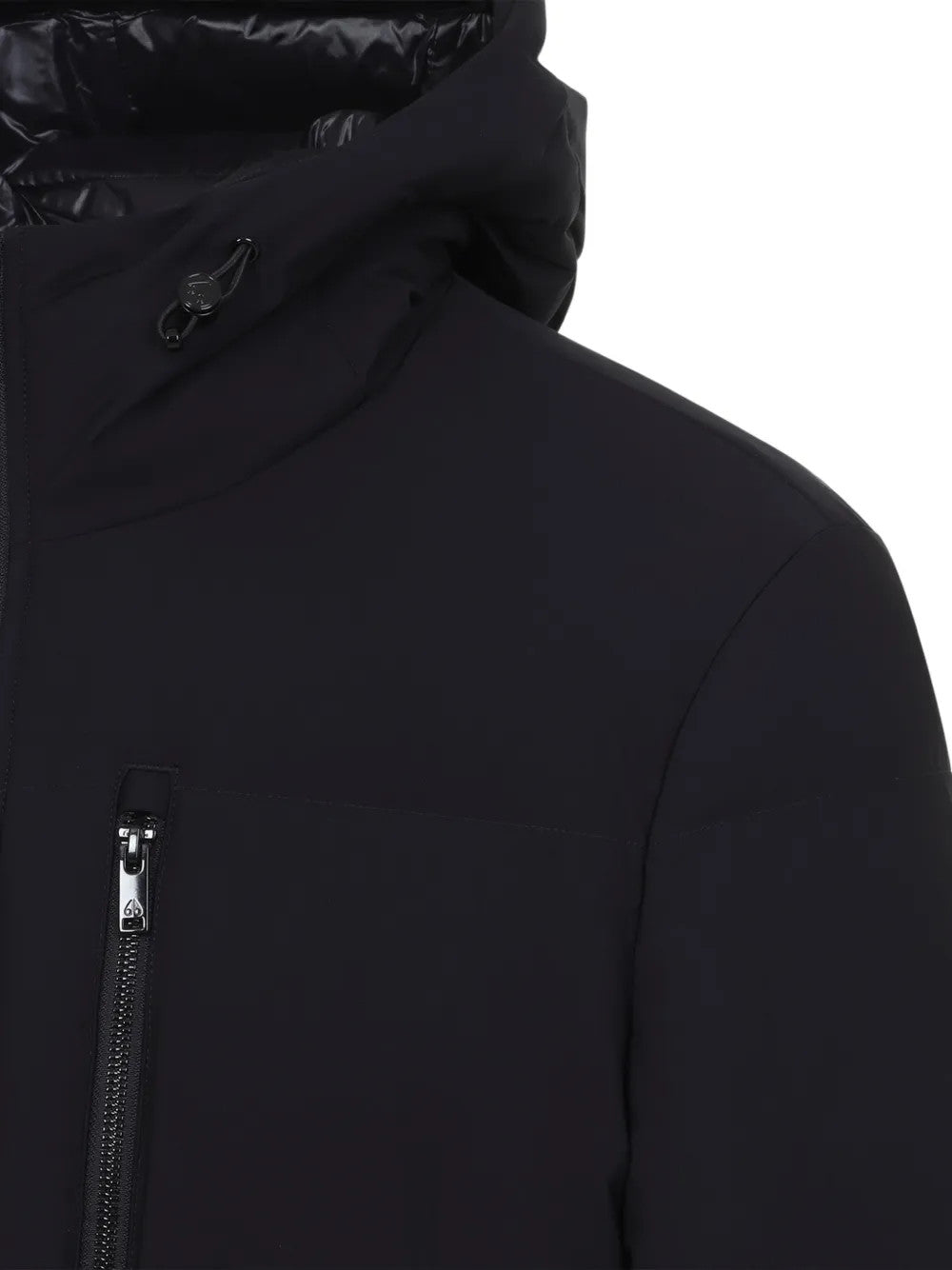 Close up of Black jacket, showing texture of the 100% nylon fabric