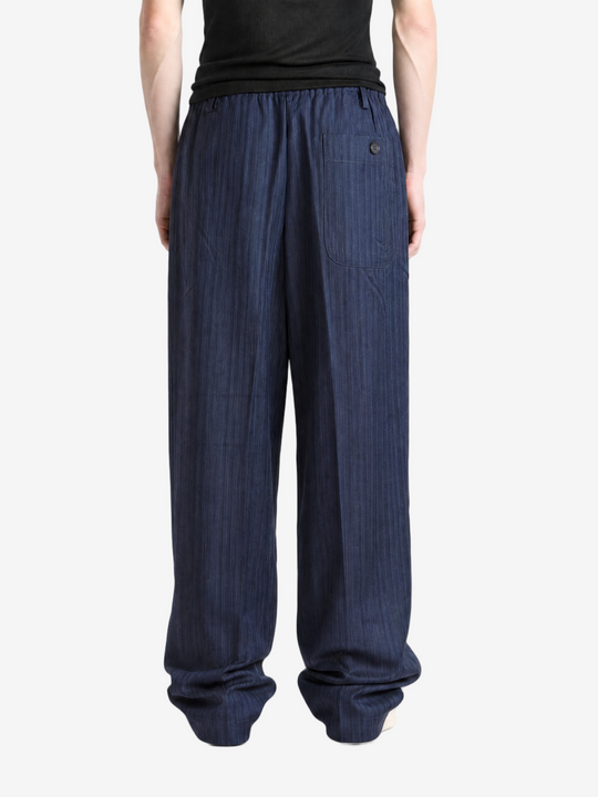 Navy pants, full body view