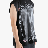 Black t-shirt worn by a person, showing the t-shirt's fit