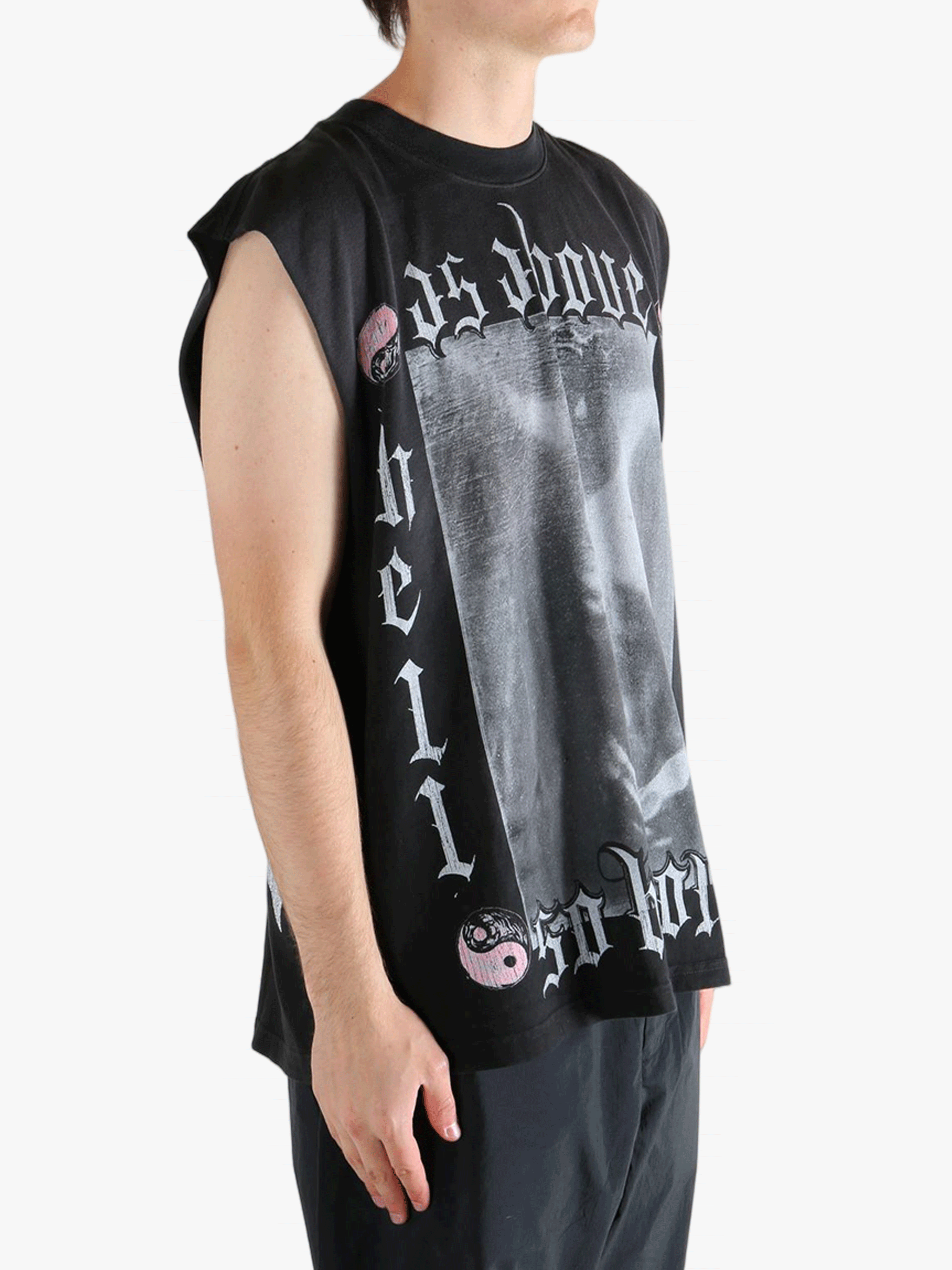 Black t-shirt worn by a person, showing the t-shirt's fit