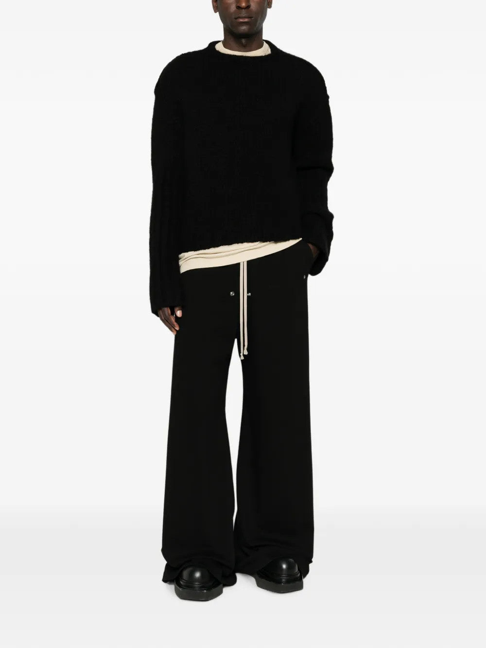 Black knitwear, full body view