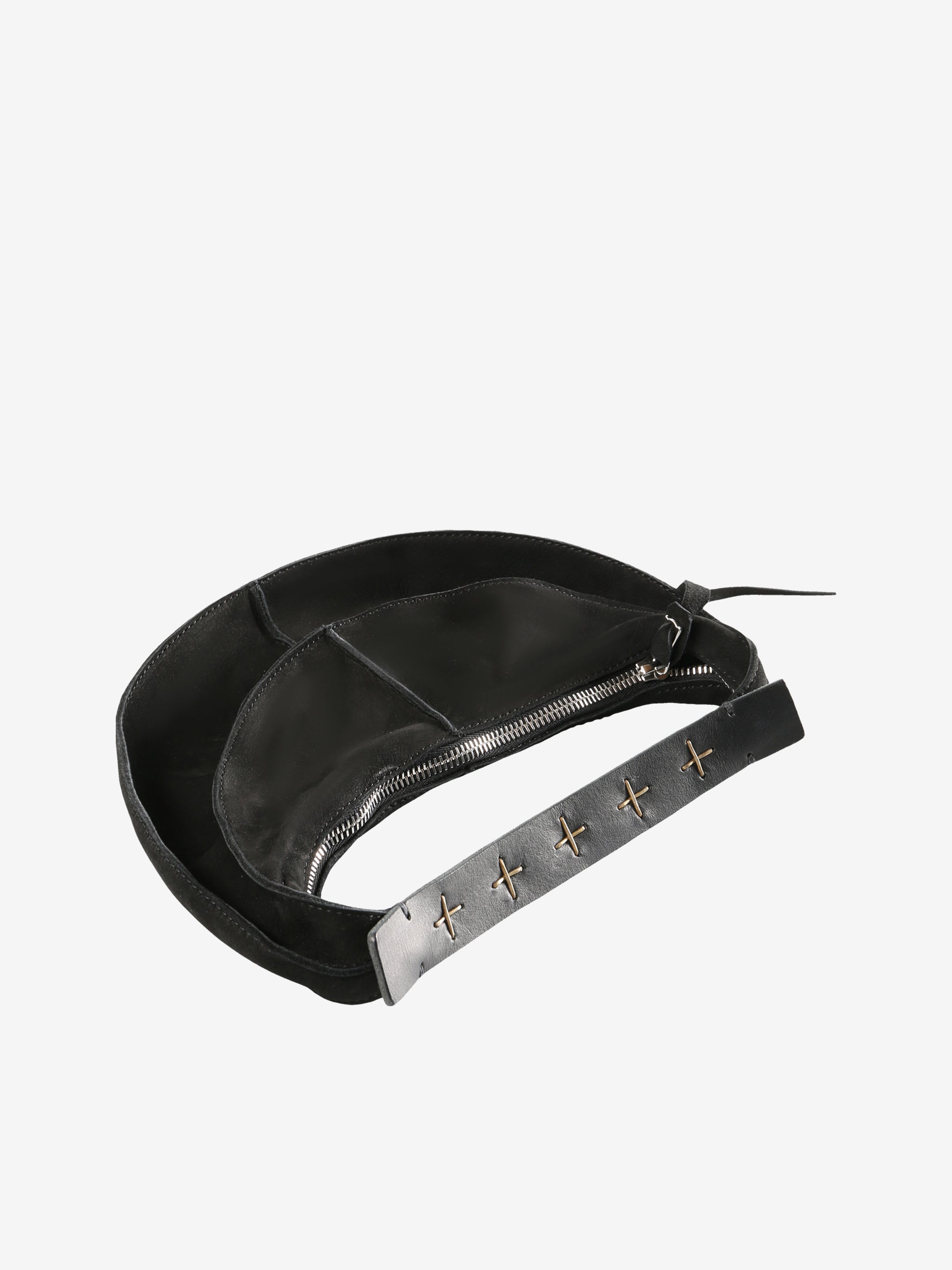 Close up of the black bag, showing texture of the leather fabric