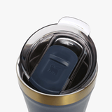 close up of blue home, showing texture of the stainless steel fabric