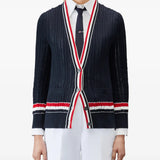 THOM BROWNE - Women V Neck Elongated RWB Stripe Cardigan