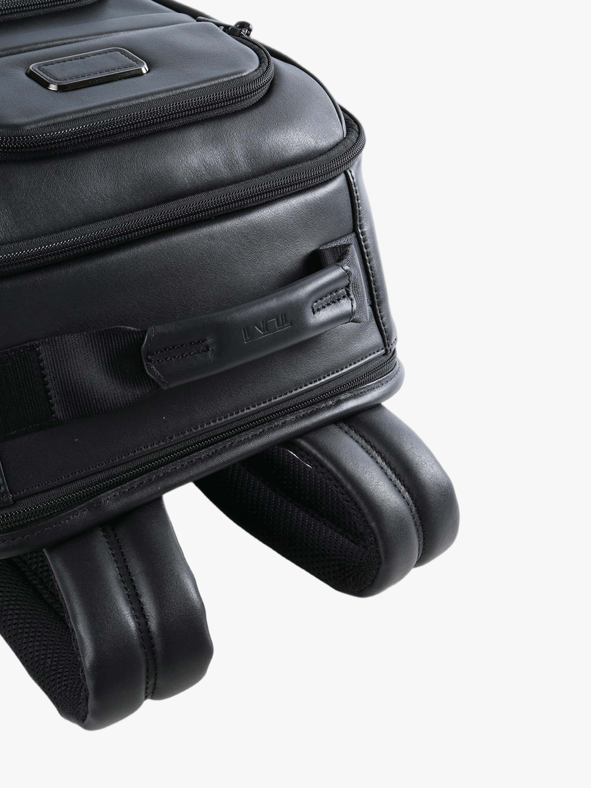 Close up of black bag, showing texture of the Leather fabric