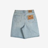 Blue shorts, back view