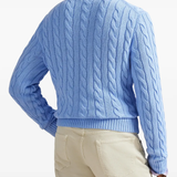 Blue sweater worn by a person, showing the sweater fit
