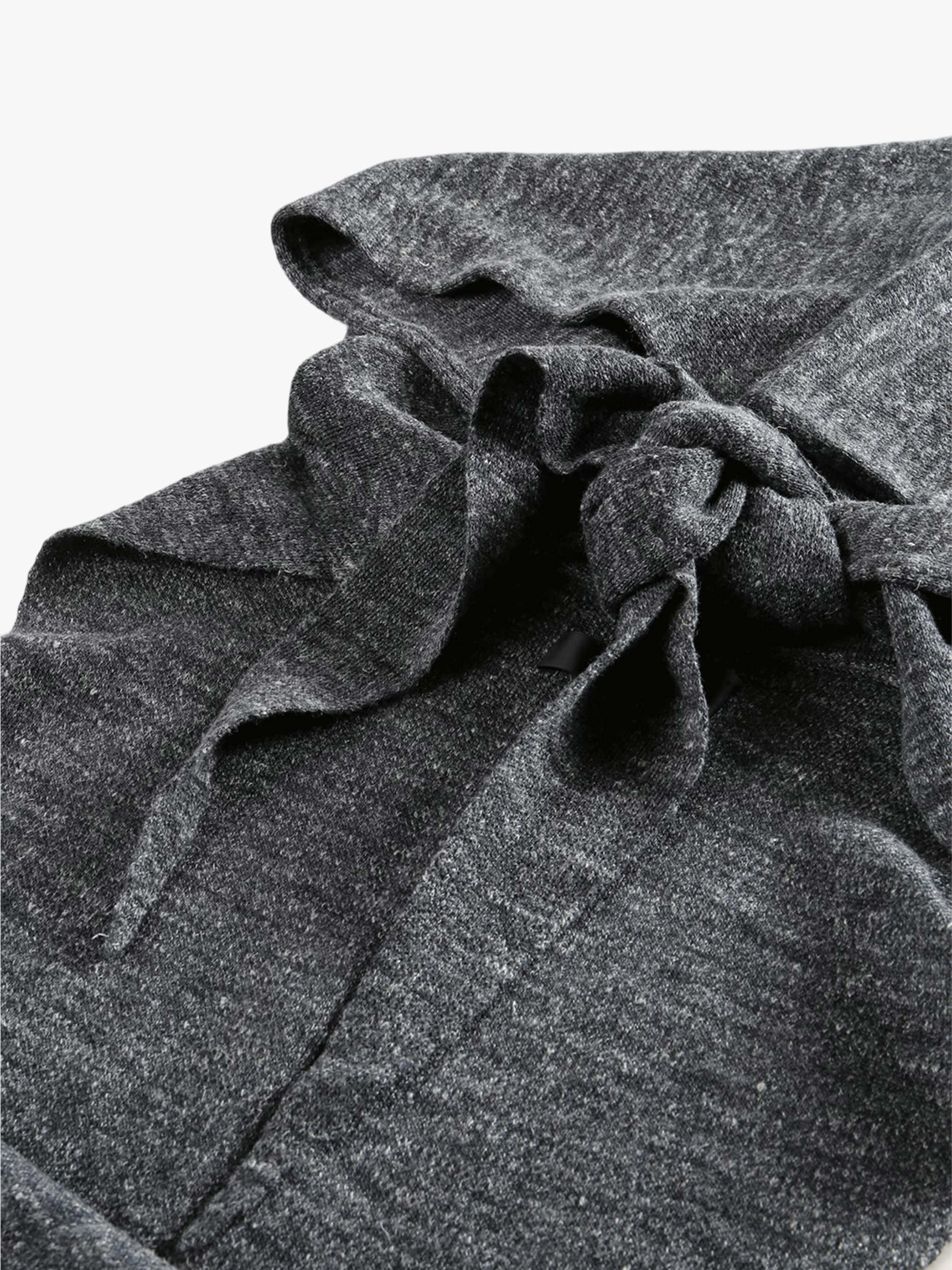 Close up of gray scarf,showing texture of the hemp fabric