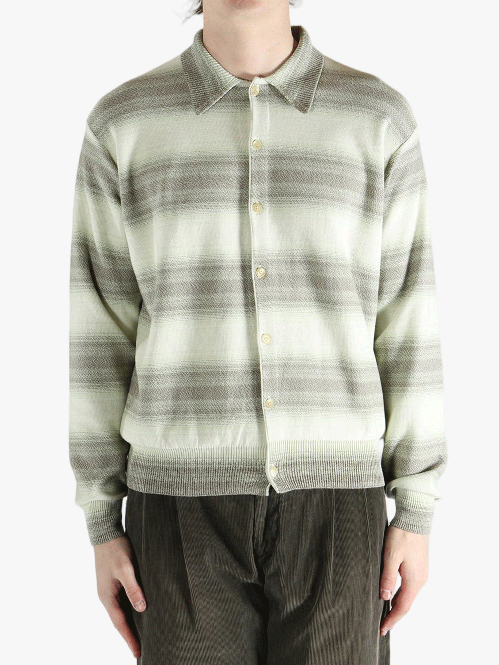 AURALEE - Men Cotton Silk Gradient Stripe Knit Shirt Cardigan AURALEE - Men Cotton Silk Gradient Stripe Knit Shirt Cardigan