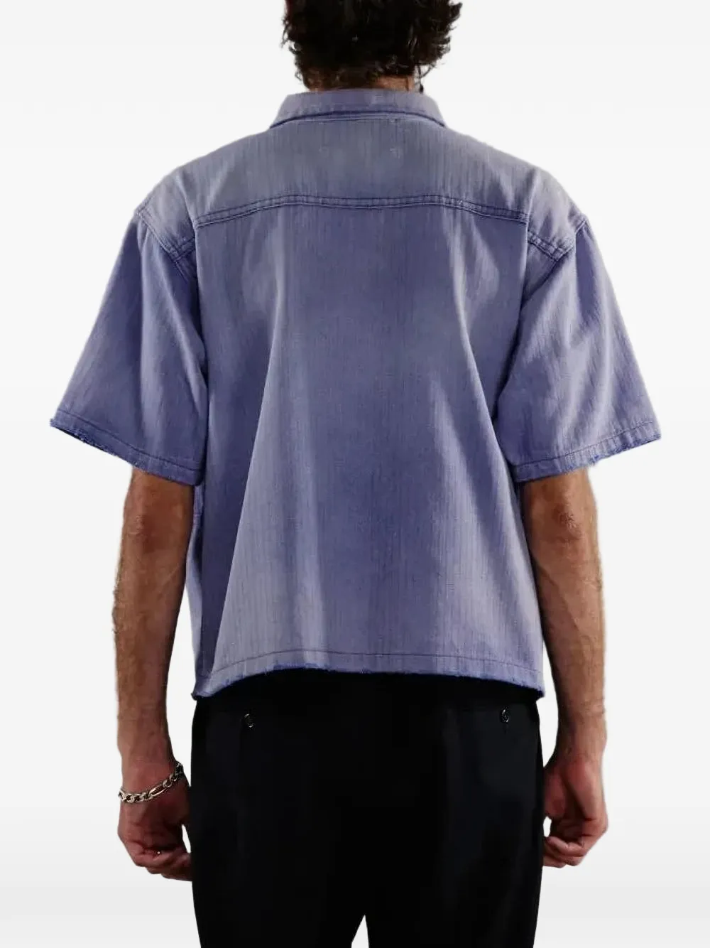 Blue shirt, full body view