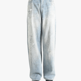 Blue jeans worn by a person, showing the jeans's fit