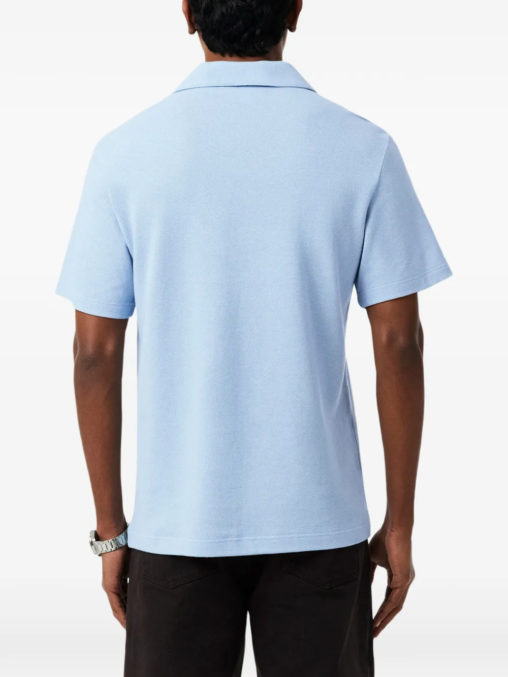 Blue shirt, full body view