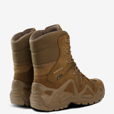 Tan boots, back view