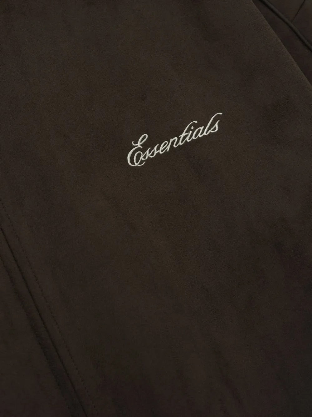 Close up of brown jacket, showing texture of the polyester fabric