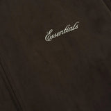 Close up of brown jacket, showing texture of the polyester fabric