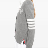 THOM BROWNE - Women Tennis Racquets Intarsia V Neck Cardigan