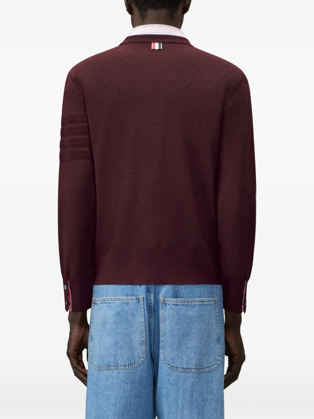 Burgundy knitwear, full body view