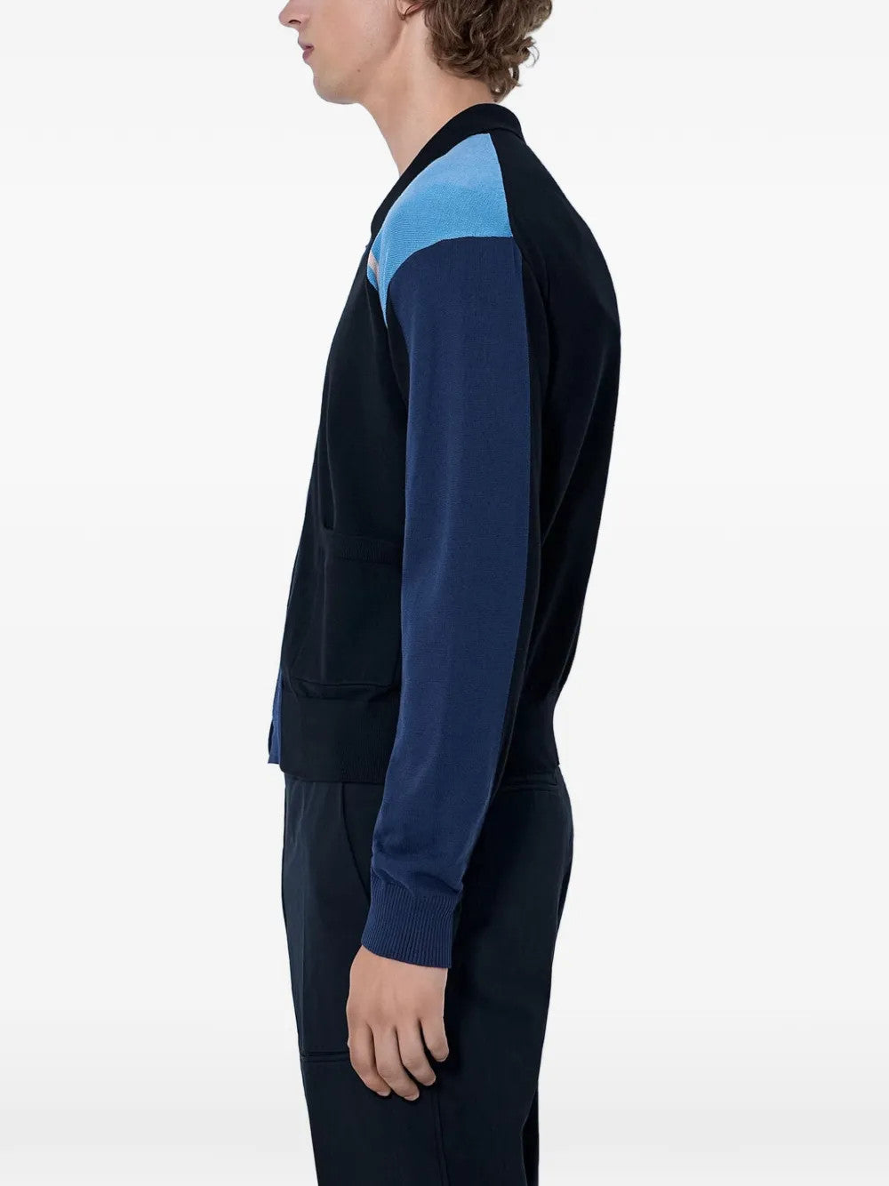 Navy knitwear, full body view