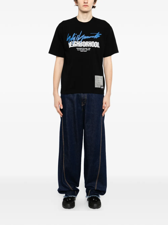 Black t-shirt, full body view