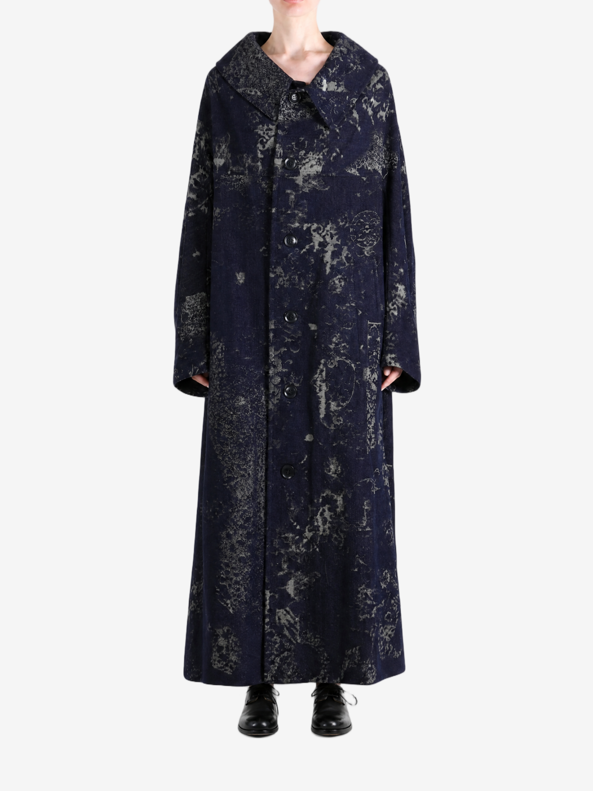 Navy jacket, full body view