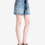 Blue shorts, full body view