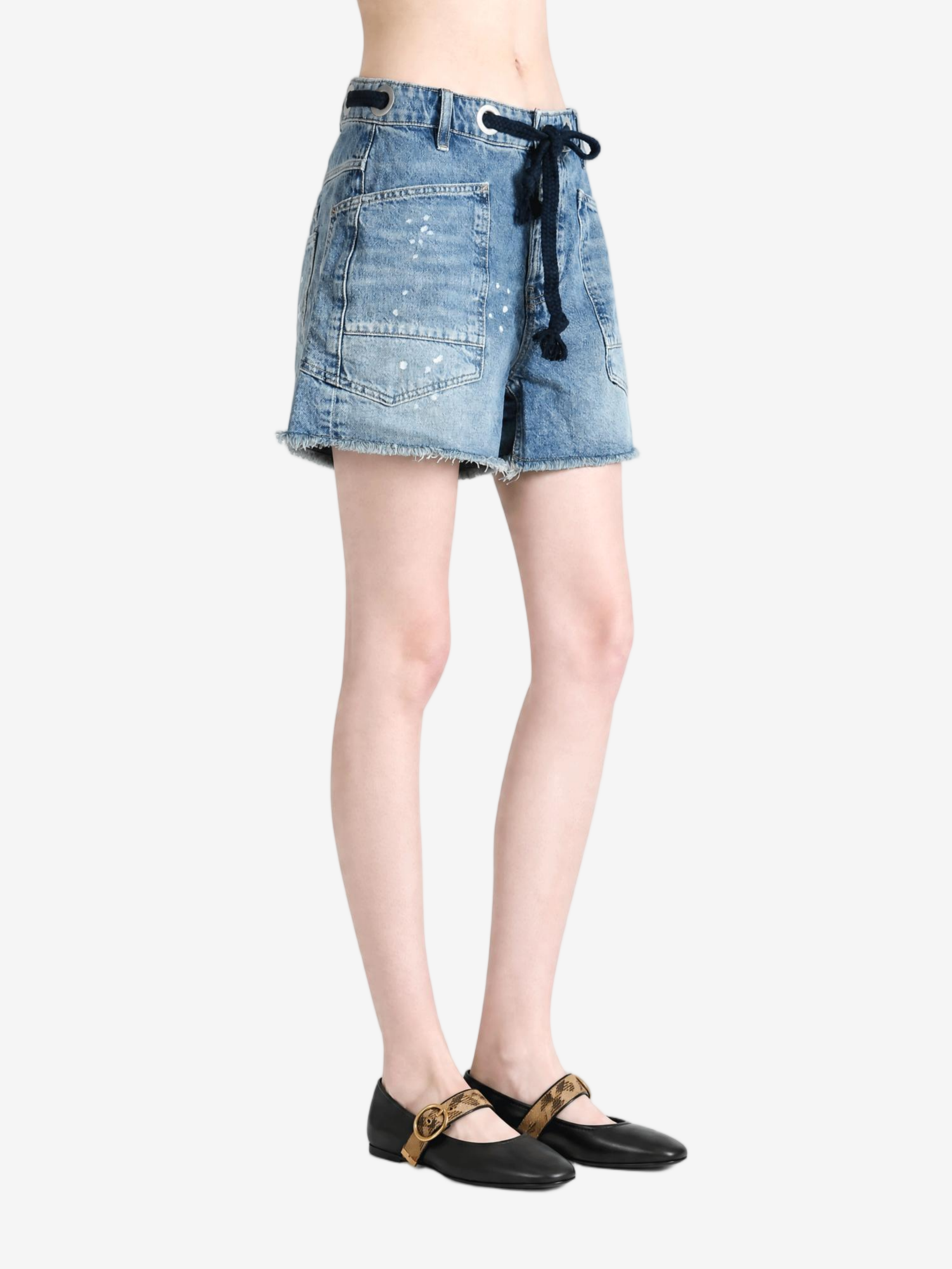 Blue shorts, full body view