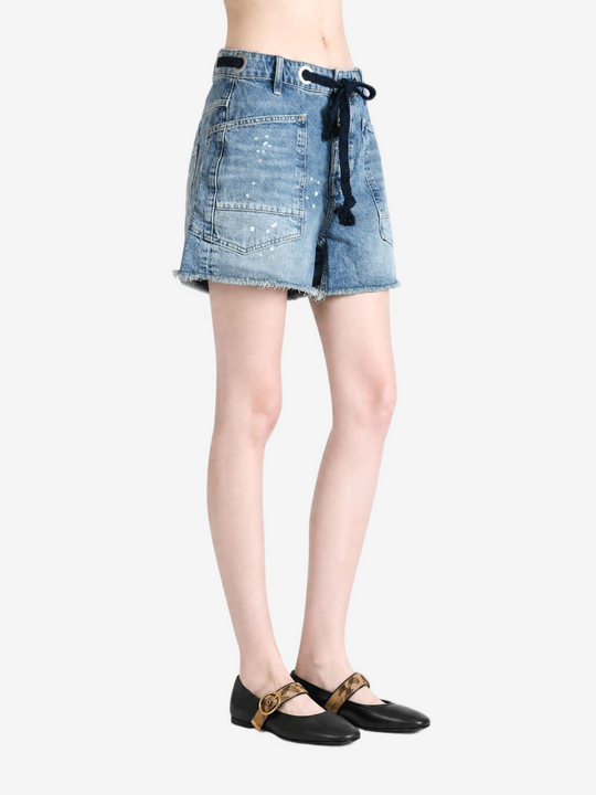 Blue shorts, full body view