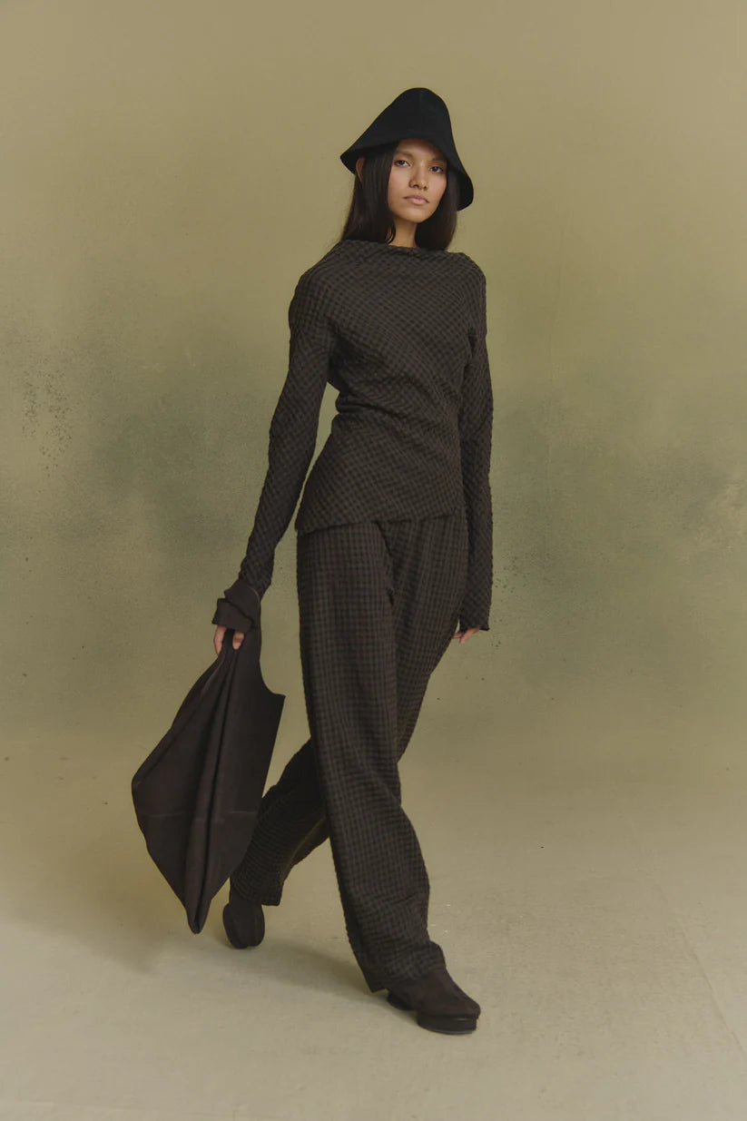 Brown pants, full body view