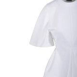 Close up of white t-shirt, showing texture of the cotton fabric