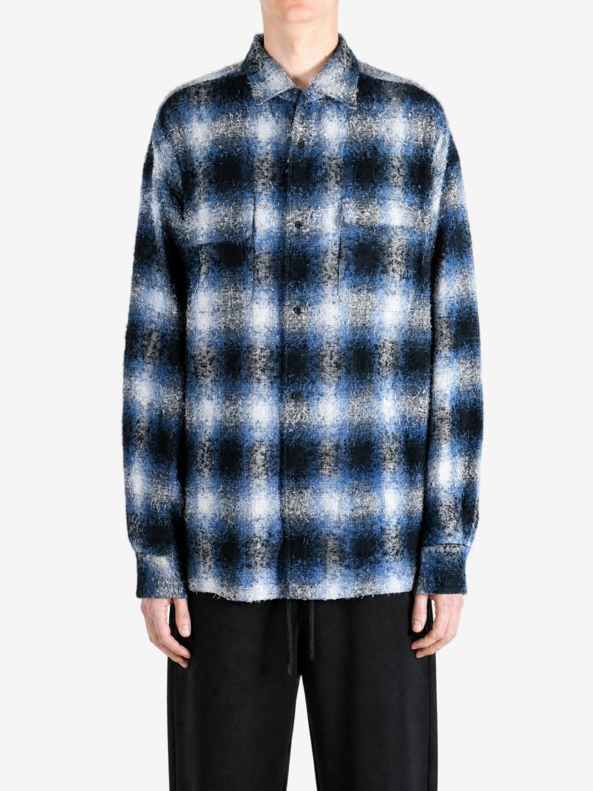 Blue shirt, full body view