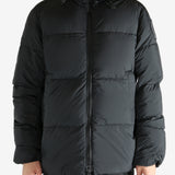 Black coat worn by a person, showing the coat's fit