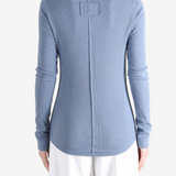 Blue shirt, full body view