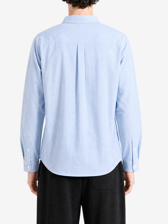 Blue shirt, full body view